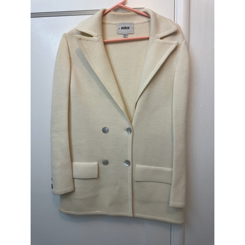 Dorce Vintage 100% Wool Knit Blazer Jacket Cream Double Breasted Womens Medium